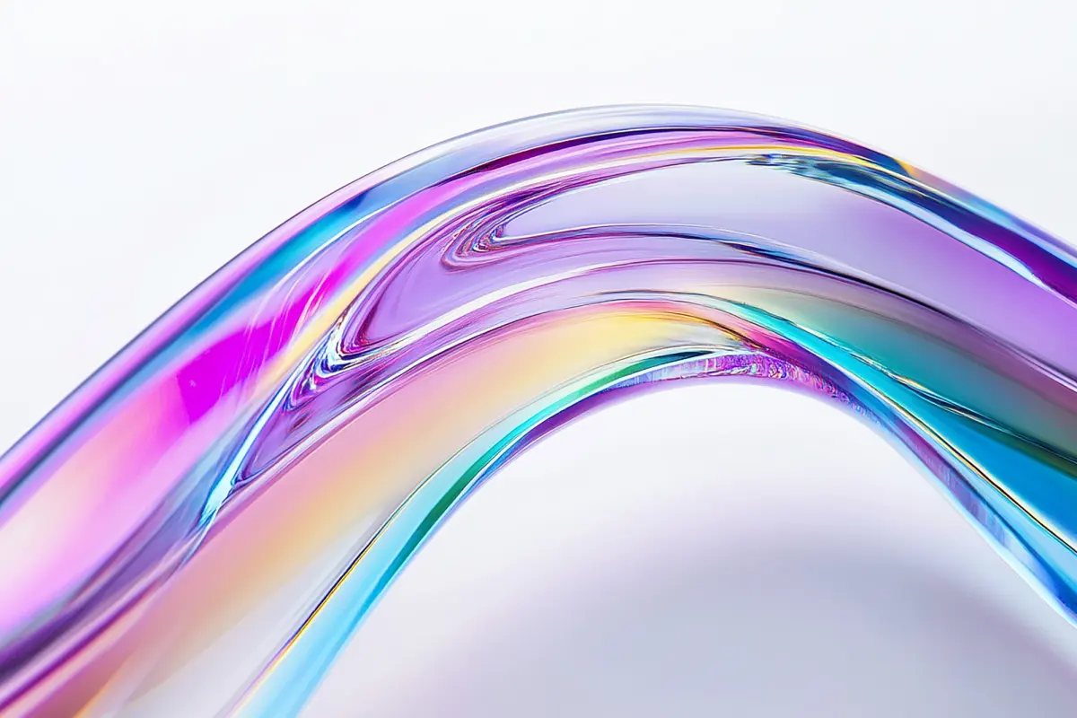 Iridescent glass ribbon on a light background